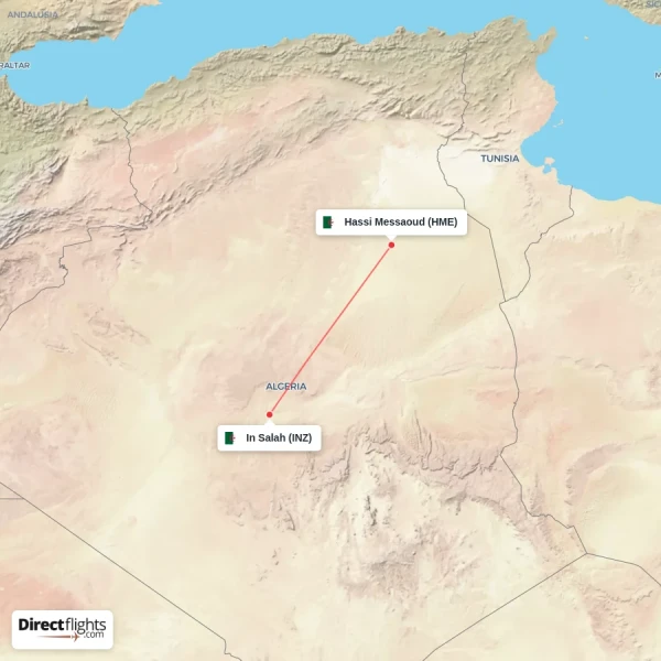 In Salah - Hassi Messaoud direct flight map