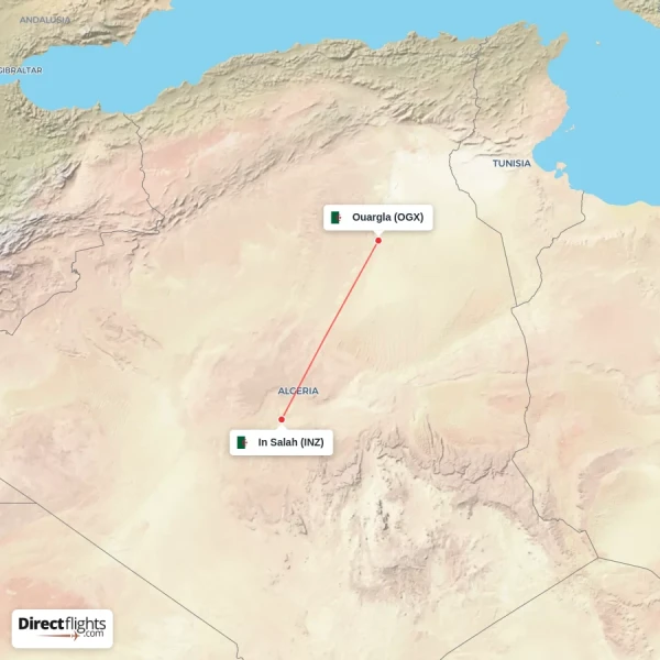 In Salah - Ouargla direct flight map