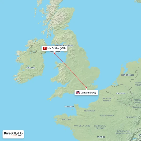Isle Of Man - London direct flight map
