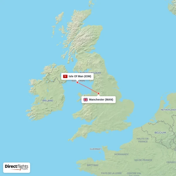 Isle Of Man - Manchester direct flight map