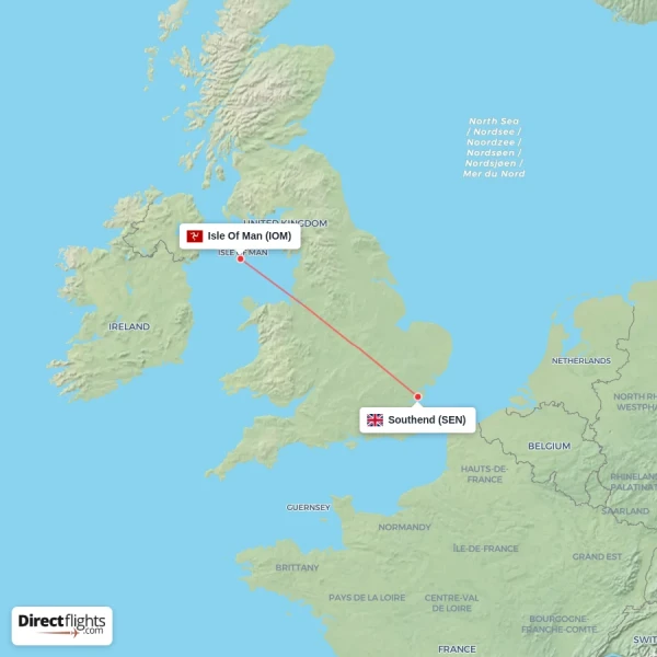 Isle Of Man - Southend direct flight map