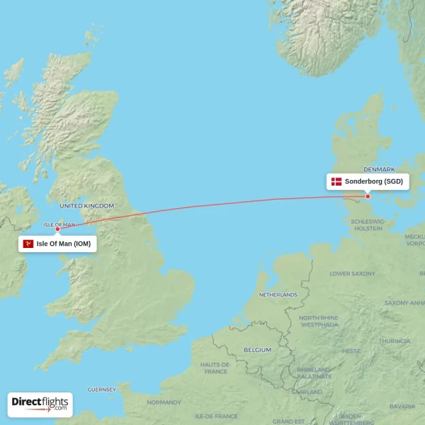 Isle Of Man - Sonderborg direct flight map