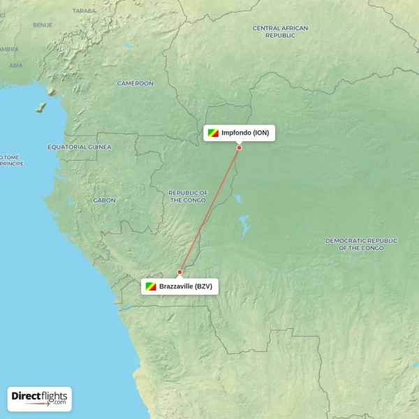 Impfondo - Brazzaville direct flight map