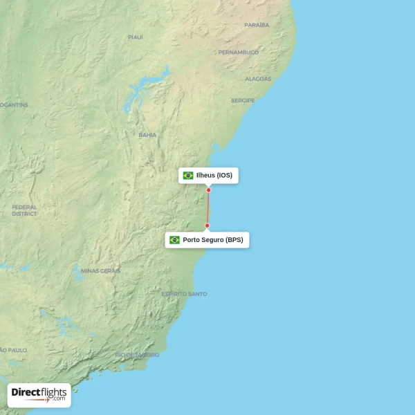 Ilheus - Porto Seguro direct flight map