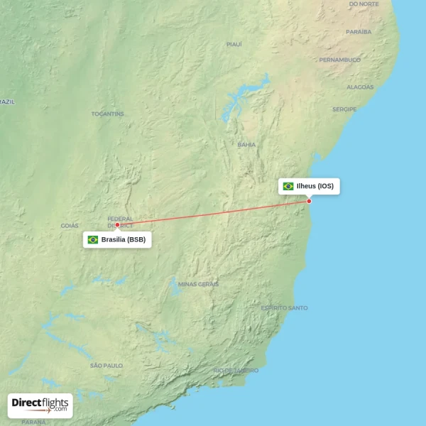 Ilheus - Brasilia direct flight map