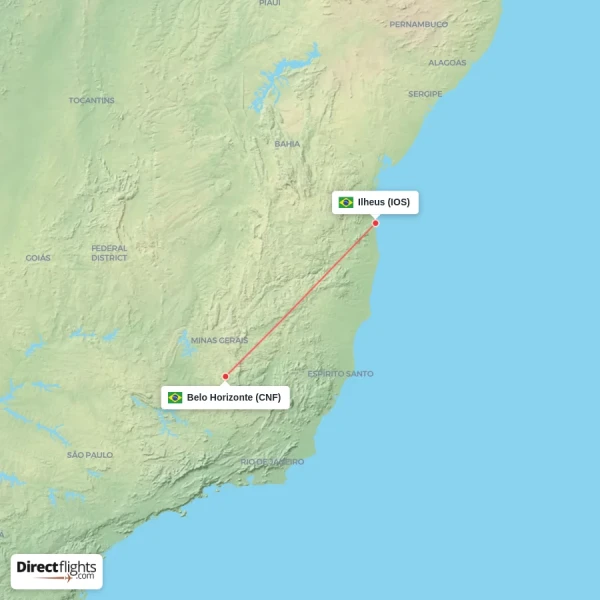 Ilheus - Belo Horizonte direct flight map