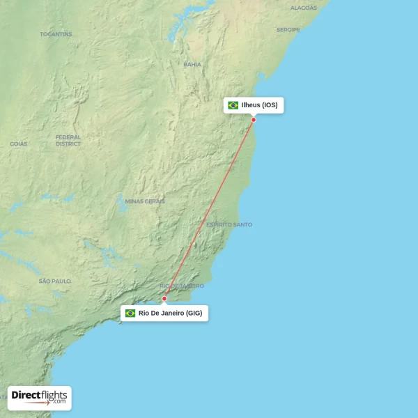 Ilheus - Rio De Janeiro direct flight map