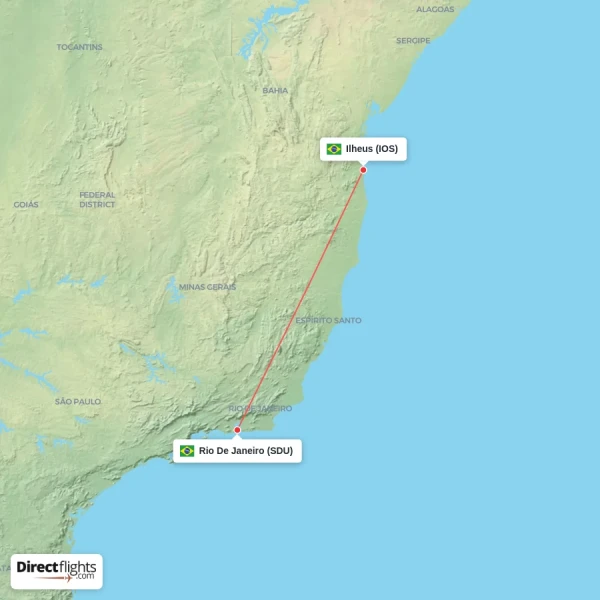 Ilheus - Rio De Janeiro direct flight map