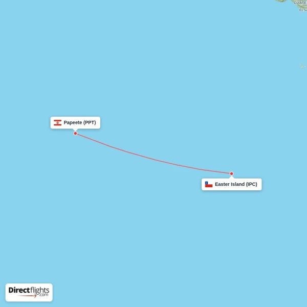 Easter Island - Papeete direct flight map