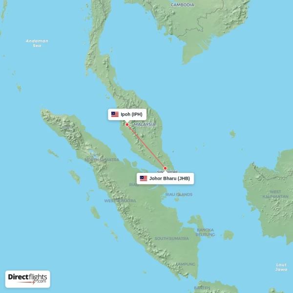 Ipoh - Johor Bharu direct flight map