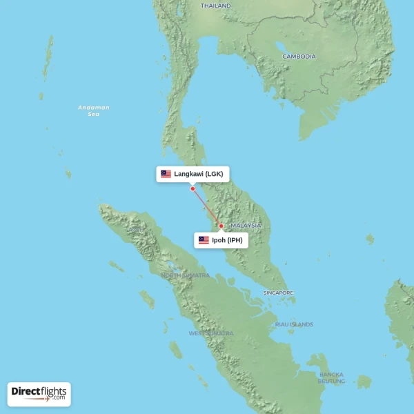 Ipoh - Langkawi direct flight map