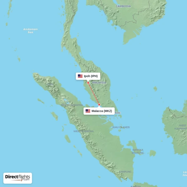 Ipoh - Malacca direct flight map