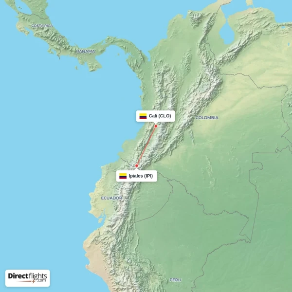 Ipiales - Cali direct flight map