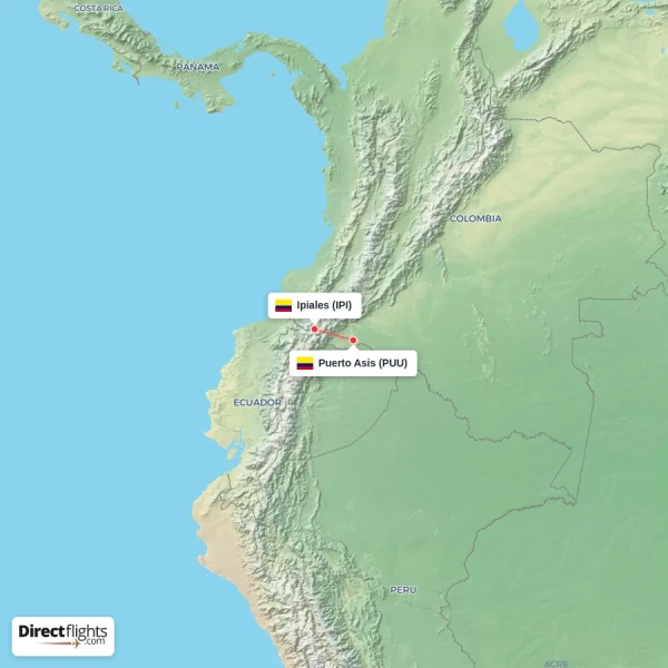 Ipiales - Puerto Asis direct flight map