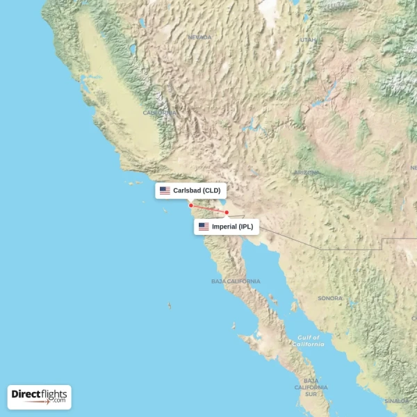 Imperial - Carlsbad direct flight map