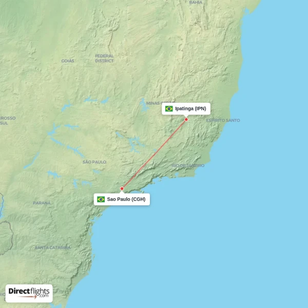 Ipatinga - Sao Paulo direct flight map