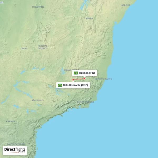 Ipatinga - Belo Horizonte direct flight map