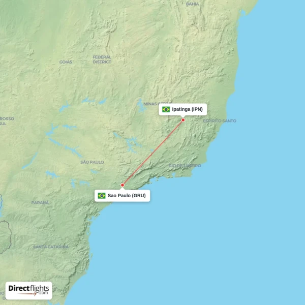 Ipatinga - Sao Paulo direct flight map
