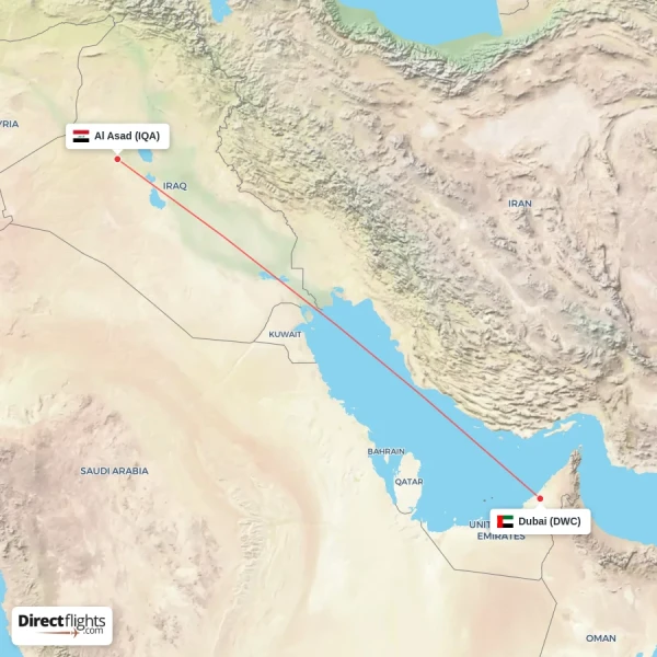 Al Asad - Dubai direct flight map