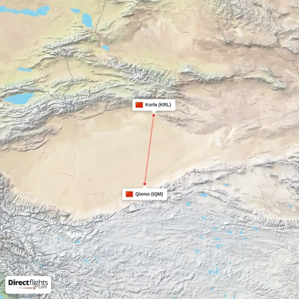 Qiemo - Korla direct flight map