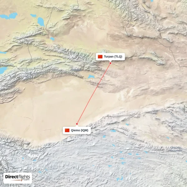 Qiemo - Turpan direct flight map