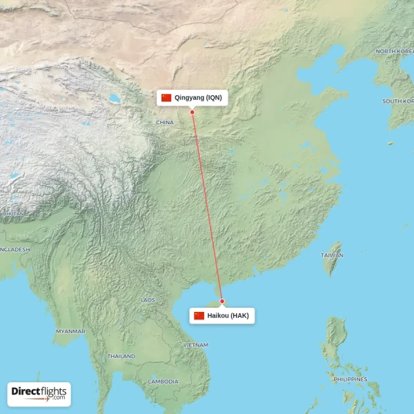 Qingyang - Haikou direct flight map
