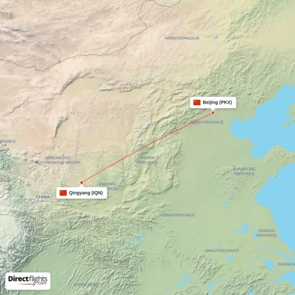 Qingyang - Beijing direct flight map