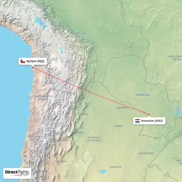 Iquique - Asuncion direct flight map