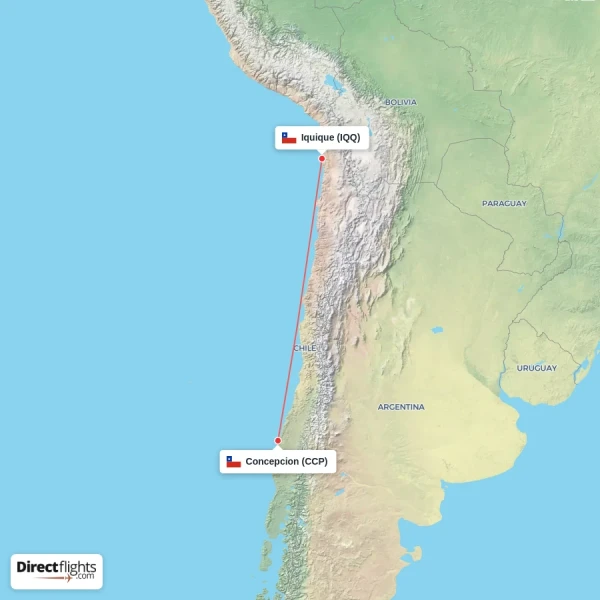 Iquique - Concepcion direct flight map