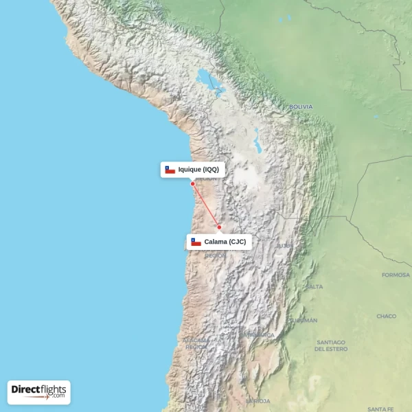 Iquique - Calama direct flight map