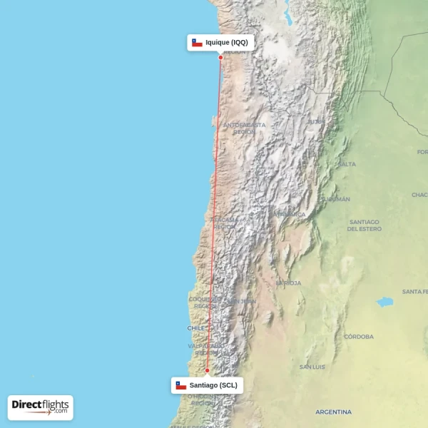 Iquique - Santiago direct flight map