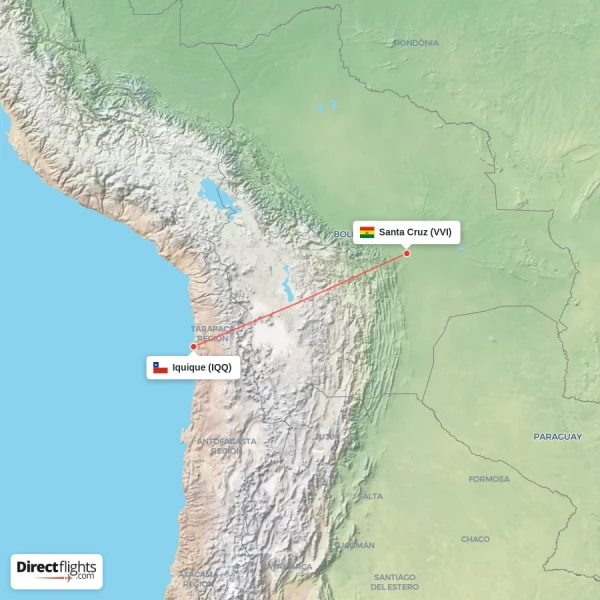Iquique - Santa Cruz direct flight map