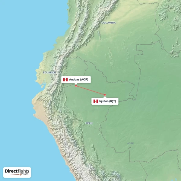Iquitos - Andoas direct flight map