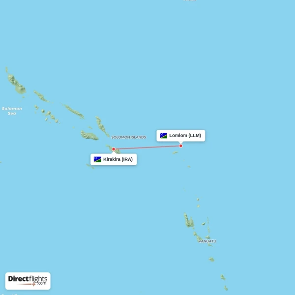 Kirakira - Lomlom direct flight map