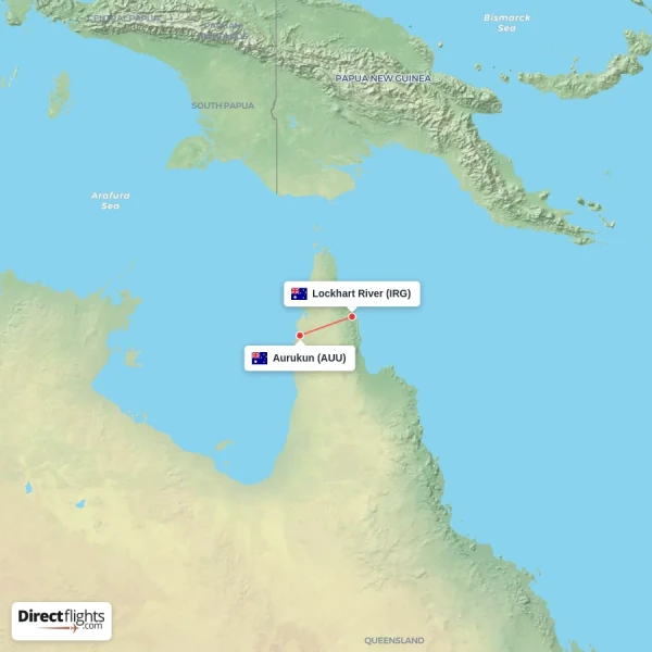 Lockhart River - Aurukun direct flight map