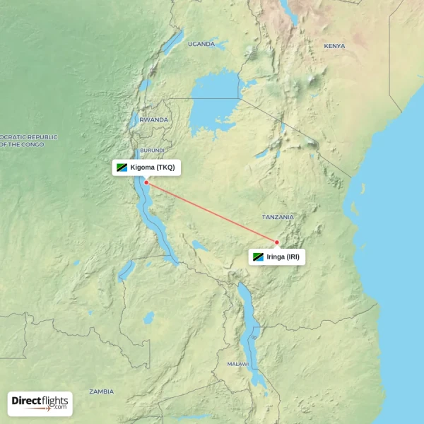 Iringa - Kigoma direct flight map
