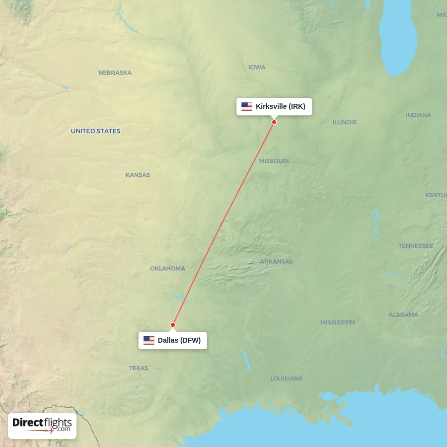 IRK - DFW route map