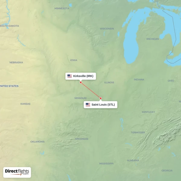 Kirksville - Saint Louis direct flight map
