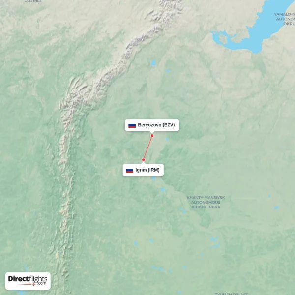 Igrim - Beryozovo direct flight map