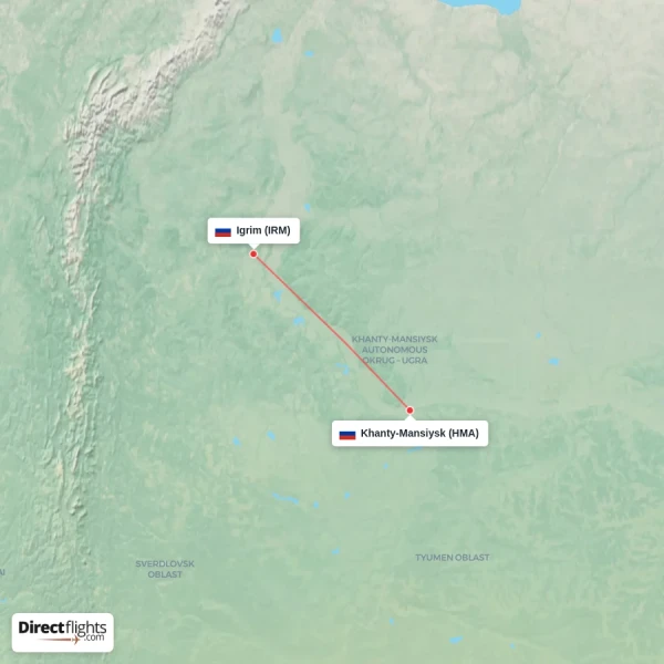 Igrim - Khanty-Mansiysk direct flight map