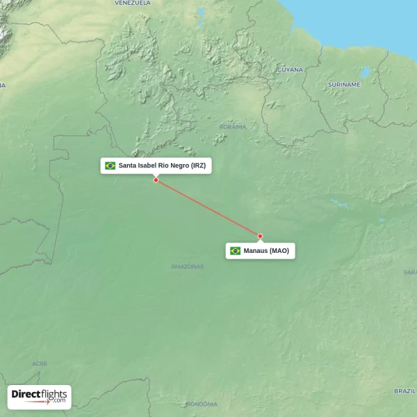 Santa Isabel Rio Negro - Manaus direct flight map