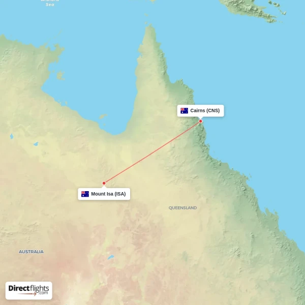 Mount Isa - Cairns direct flight map