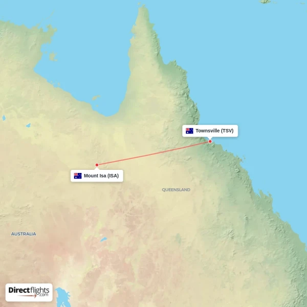 Mount Isa - Townsville direct flight map