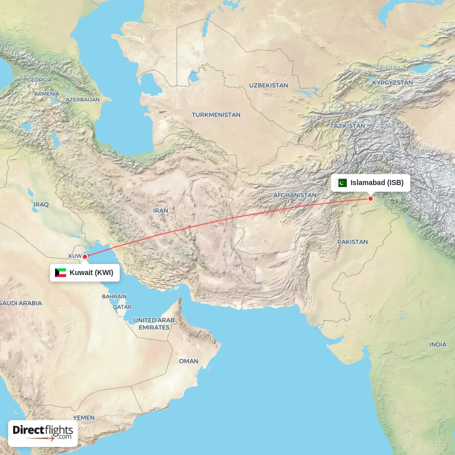 ISB - KWI route map