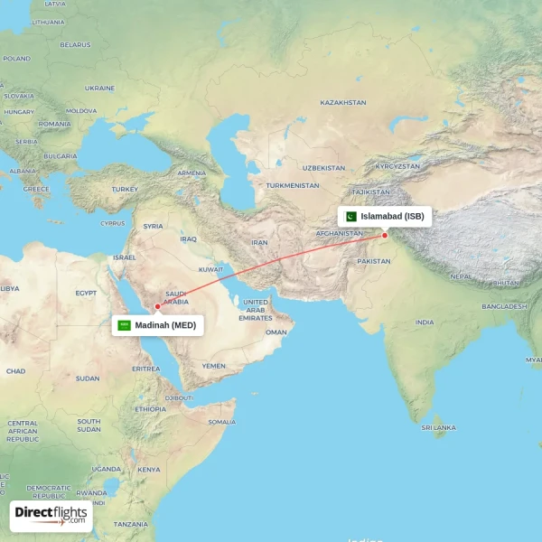 Islamabad - Madinah direct flight map