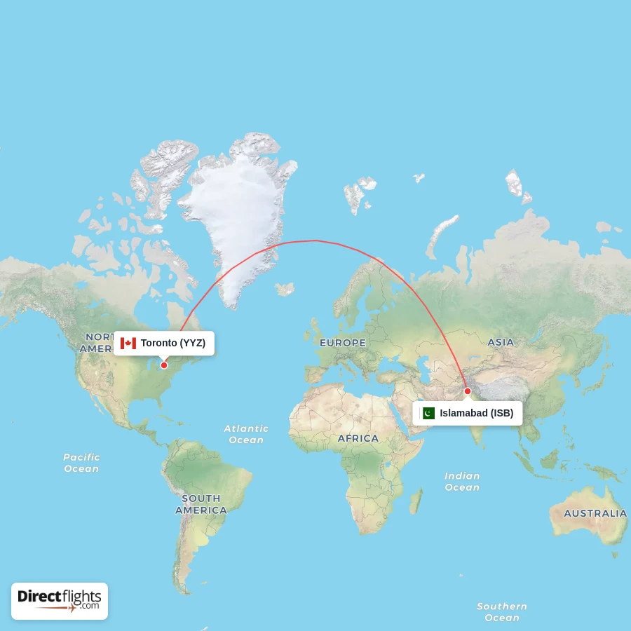 ISB - YYZ route map