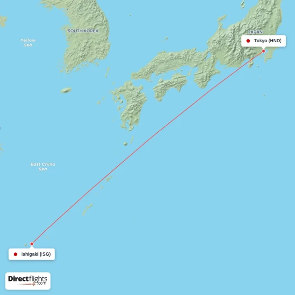 Ishigaki - Tokyo direct flight map