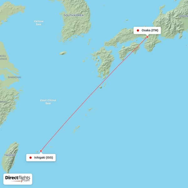 Ishigaki - Osaka direct flight map
