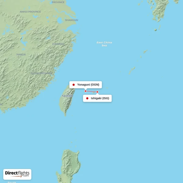 Ishigaki - Yonaguni direct flight map