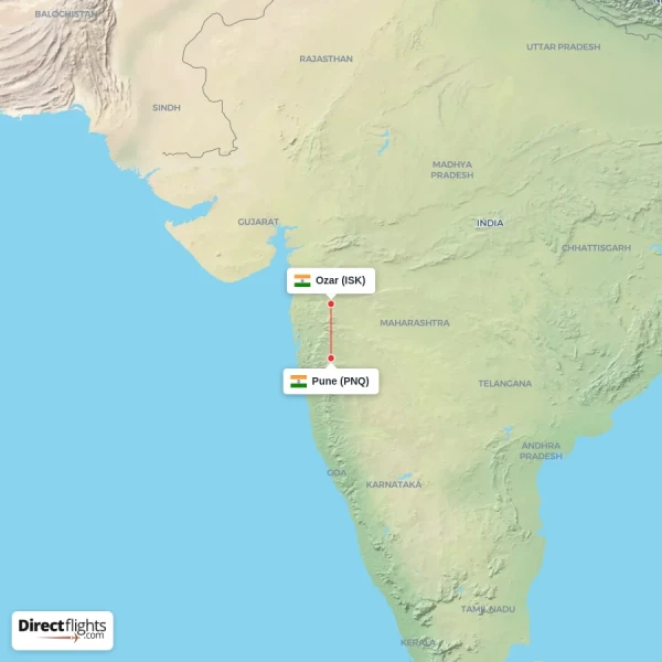 Ozar - Pune direct flight map